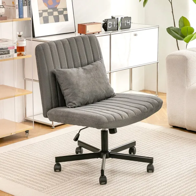 MEUNIQ Bureaustoel voor home office, hoogteverstelbaar en 360° draaibaar, zonder armleuningen, met kantelbare rugleuning en stille wielen, donkergrijs