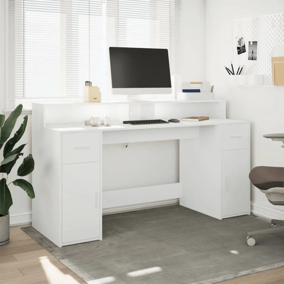 vidaXL Bureau Wit 160 x 55 x 91 cm Engineered wood, foto 3