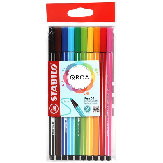 Qrea Viltstift STABILO Pen 68/10 Qrea Edition medium assorti 10 stuks