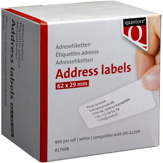 Quantore Labeletiket Quantore DK-11209 29x62mm adres wit 800 stuks