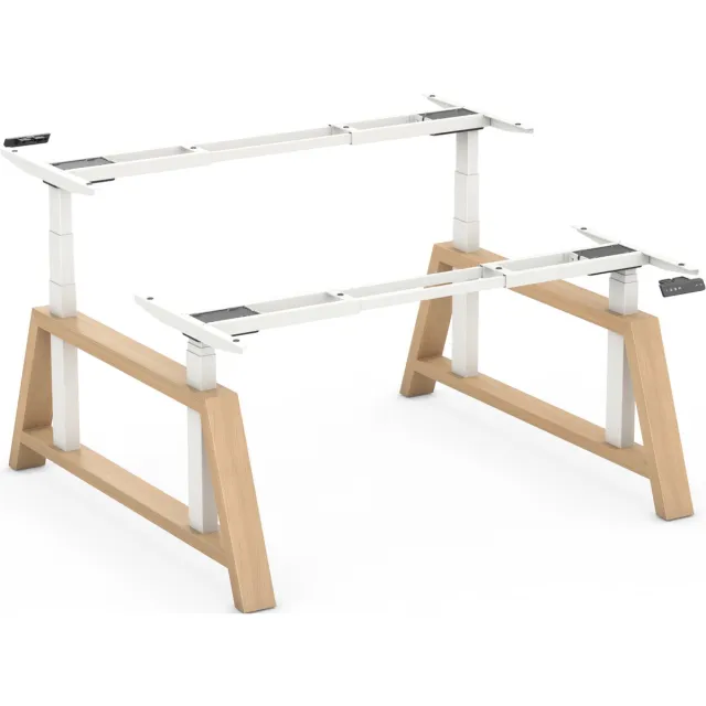 Worktrainer OakDesk Dubbel Zit Sta Bureau - Hoogte 73,5 - 137,5 cm - Breedte 107,5 - 180 cm – Wit/Eiken - Memory Bediening - In Hoogte Verstelbaar Bureau Duo Onderstel - Elektrisch Frame