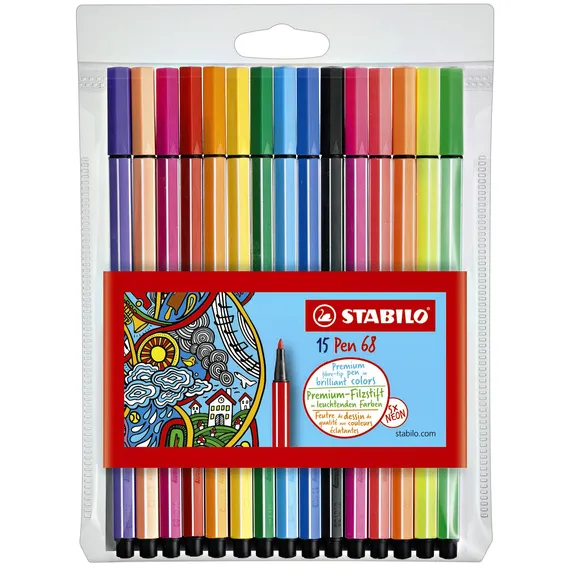 Stabilo Viltstift STABILO Pen 68/15 medium assorti etui à 10+5 neon kleuren