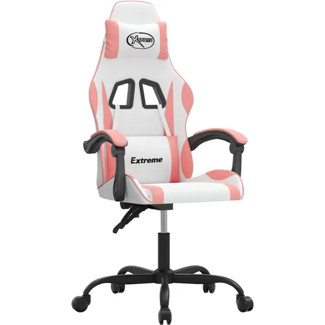 vidaXL Gamestoel - draaibaar - kunstleer - wit - en - roze wit en roze