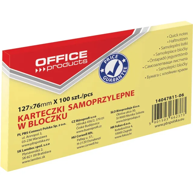 Office Products memoblok, 76 x 127 mm, 100 vel, geel