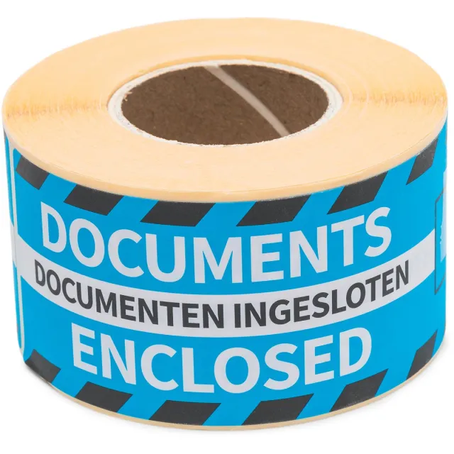 rillprint etiketten Documenten ingesloten, ft 46 x 125 mm, rol van 250 stuks blauw
