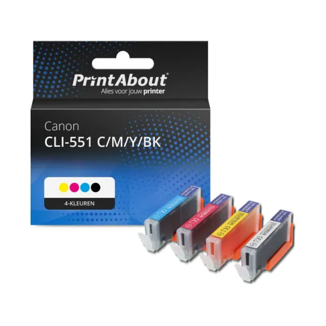 PrintAbout huismerk Inktcartridge CLI-551 C/M/Y/BK 4-kleuren Multipack Geschikt voor Canon