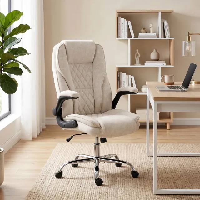 Homcom bureaustoel - fluweel (100% polyester) - 70x70x122cm - beige