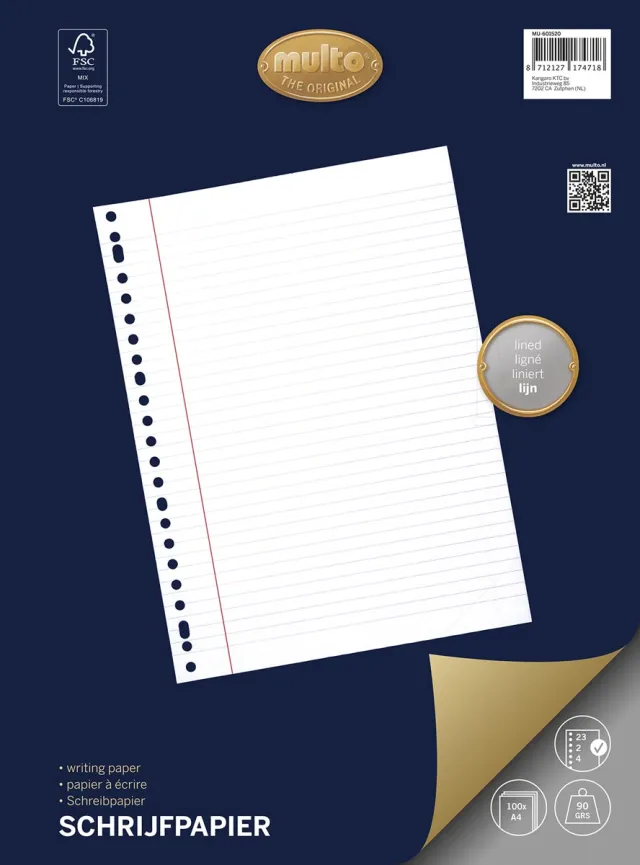 Multo 23-rings schrijfpapier van 100 vel, gelijnd