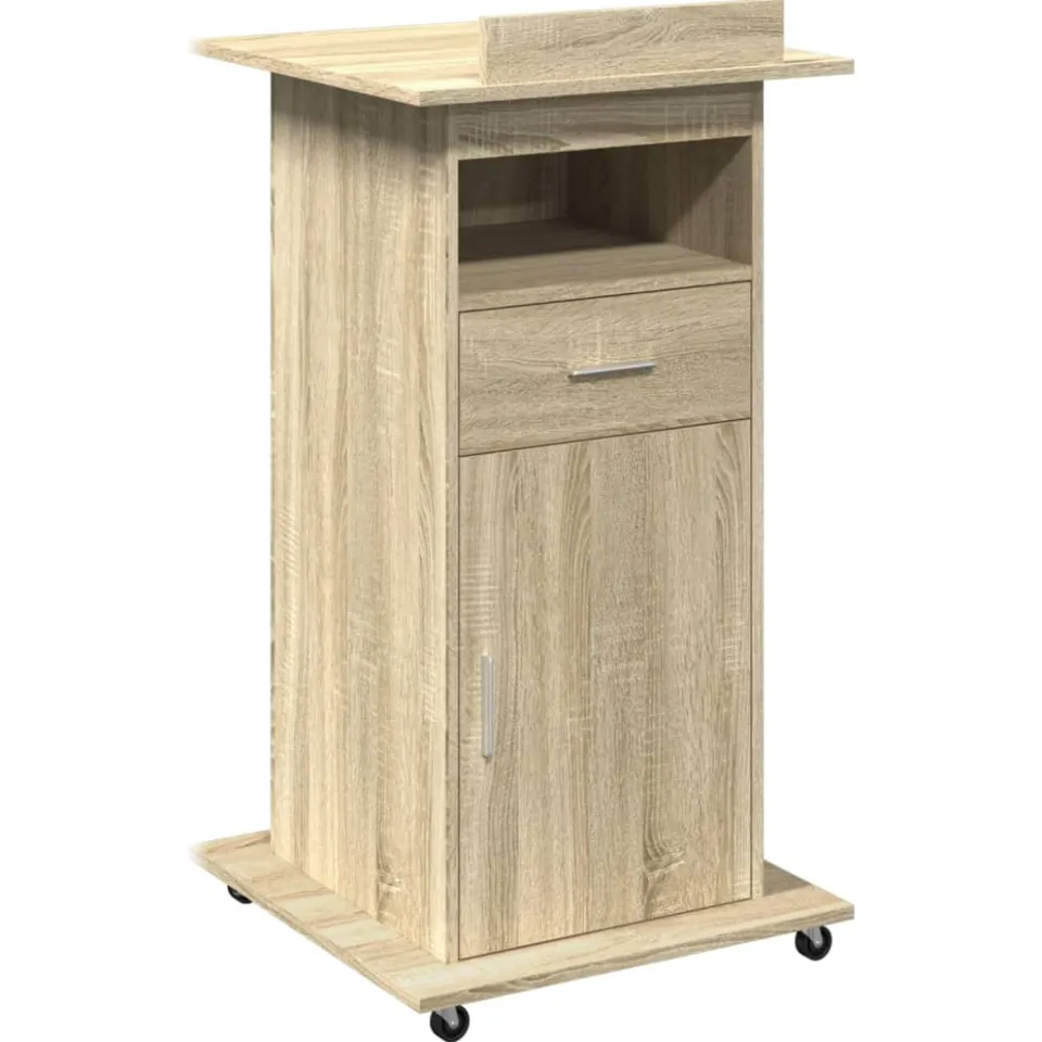 vidaXL Lessenaar met wielen en lade 55x55x107 cm hout sonoma eiken Bruin