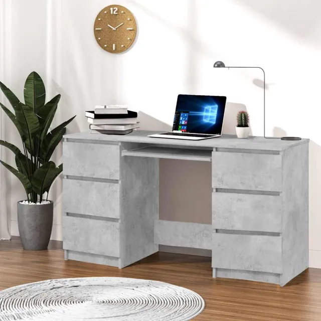 vidaXL Schrijftafel 140x50x77 cm bewerkt hout betongrijs grijs, foto 2