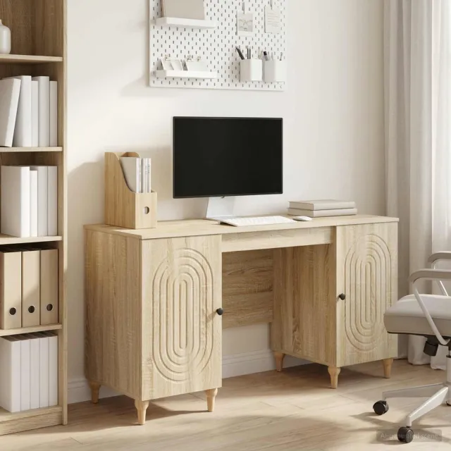 vidaXL Bureau Sonoma Eiken 142,5 x 50 x 75 cm Bewerkt hout, foto 2