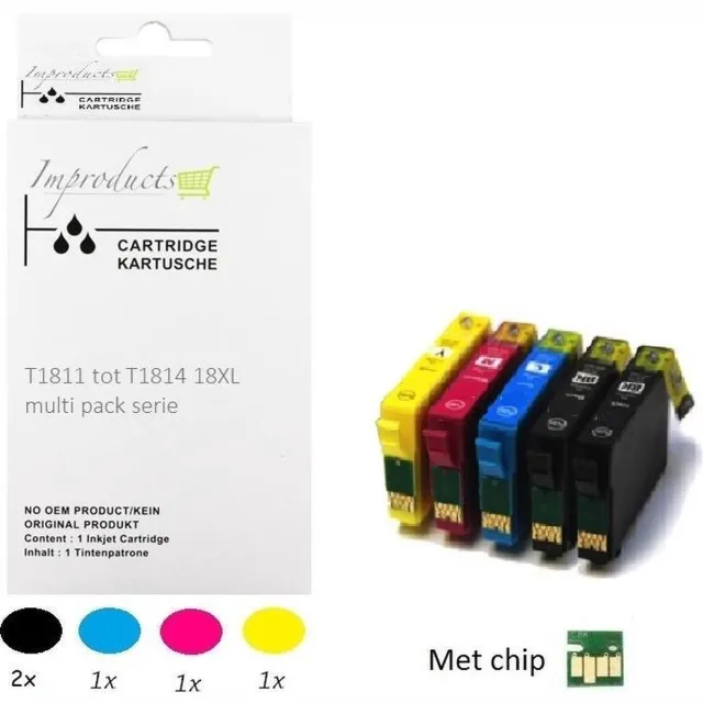Improducts Inkt cartridges Alternatief Epson 18XL 18 XL T18 Multi pack + zwart v4
