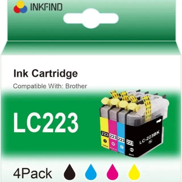INKFIND LC223 inktcartridge geschikt voor Brother LC223 BrotherLC223 Brother LC-223 (1 x zwart, 1 x cyaan, 1 x magenta, 1 x geel) multipack 4 stuks voor Brother MFC J5320DW J4120DW J4420DW J880DW J480DW J4620DW J5620DW J680DW J5625DW J4625DW J5720DW Zwart x 1, Cyaan x 1, Magenta x 1, Geel x 1