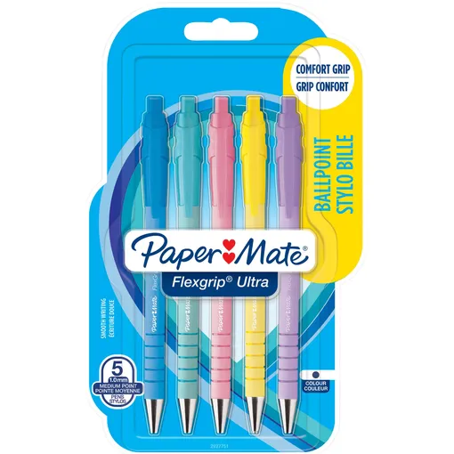 Paper Mate Balpen Paper Mate Flexgrip Ultra pastel medium schrijfkleur blauw blister à 5 stuks