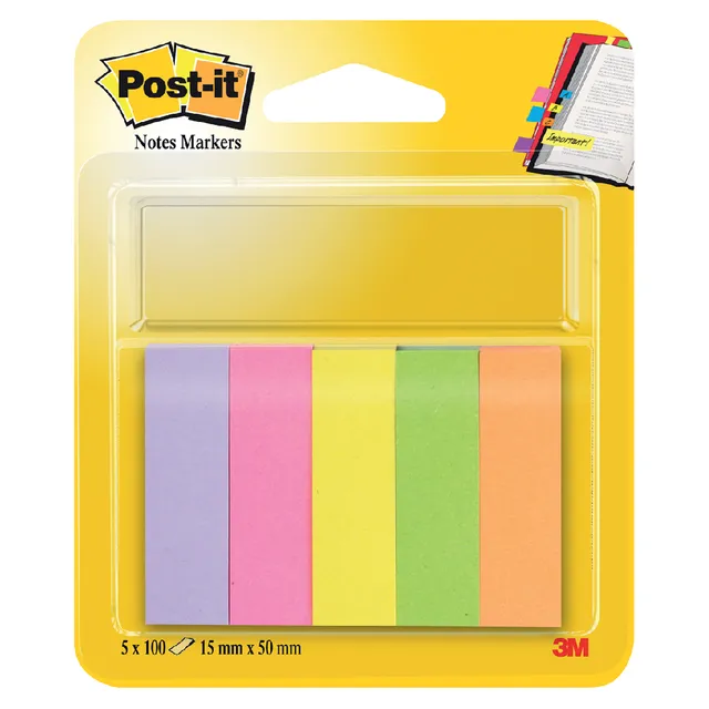 Post-it Markeerstrook Post-it 670 15x50mm papier assorti 5x100vel