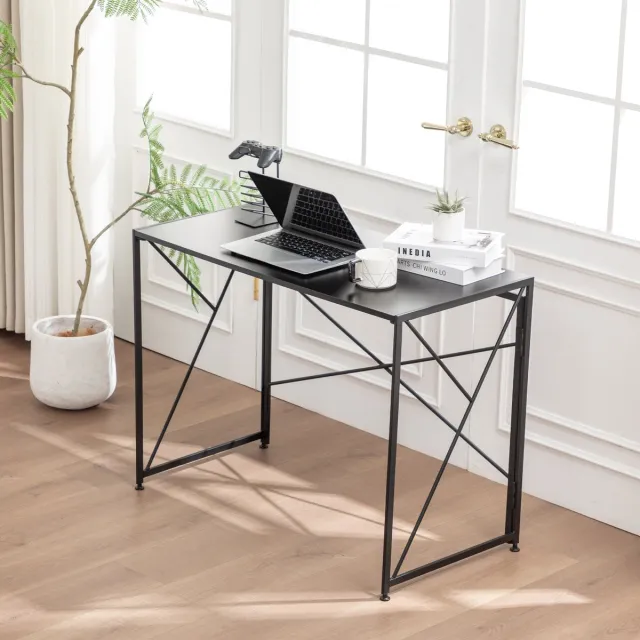 DESMIU Bureau - Opvouwbaar En Ruimtebesparend - Voor Thuiskantoor En Kleine Ruimtes - MDF En Metaal - 99x50x75 Cm - Zwart Black