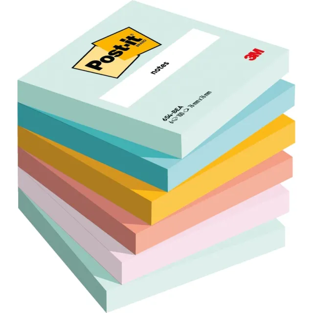 Post-it Notes, Beachside colour collection, ft 76 x 76 mm, 100 vel, pak van 6 blokken blauw