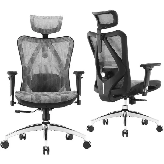Sihoo M57 Ergonomische Bureaustoel - Verstelbare Lendensteun - 3D Armleuning - Hoogteverstelling - Bureaustoelen voor Volwassenen tot 150kg - Grijs M57-Grijs