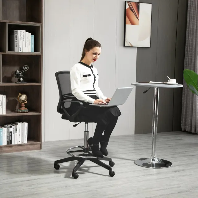 MODENUIT Bureaustoel 59,5 x 60 x 102,5-126 cm - Draaibaar Met Voetsteun - Voor Bureau - Kunststof Zwart Black