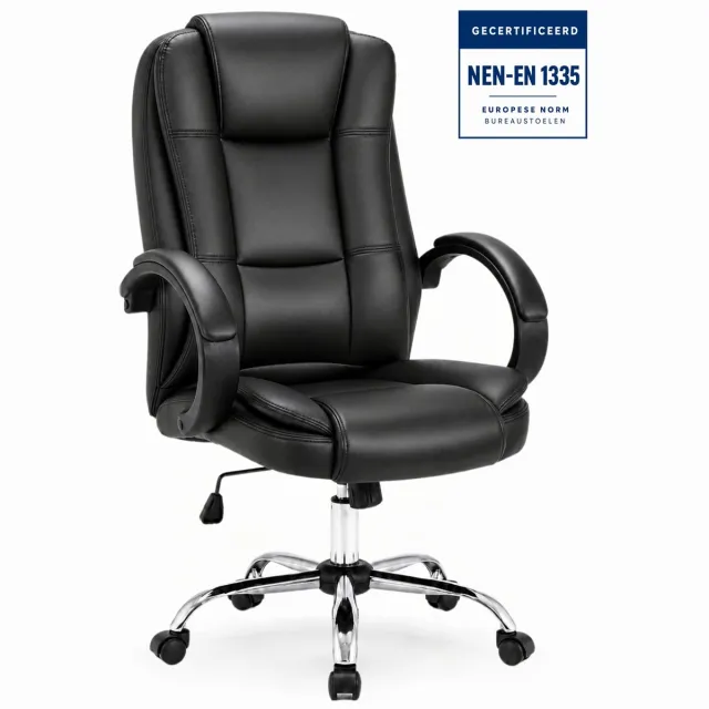 Infinity Goods Ergonomische Bureaustoel - Office Chair - Verstelbaar - 4D Lendensteun & Mesh - Tot 150kg - NEN-EN1335 - Zwart Zwart Leer