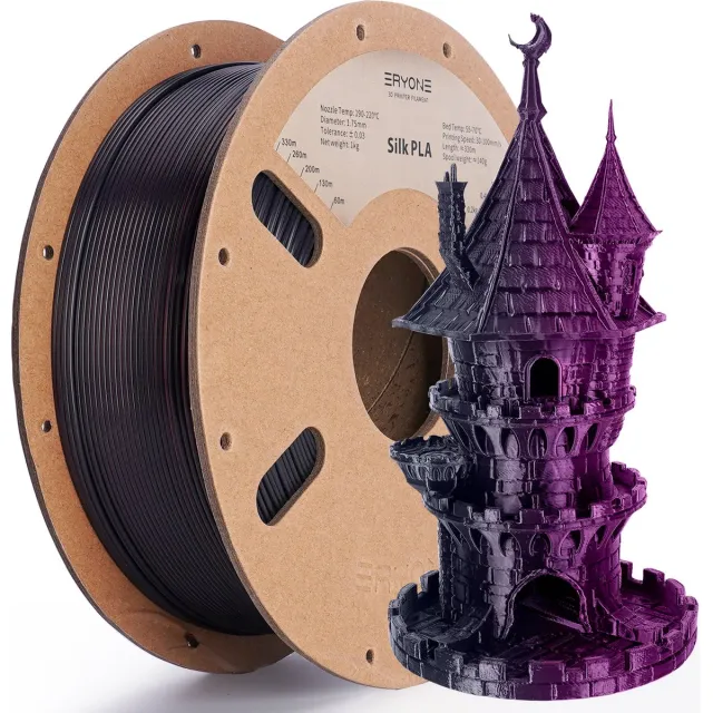 Eryone Duo Silk - Black + Rose Red - PLA Filament - 1 Kg 1,75mm - Voor 3D-printer & 3D-pen Silk Rose Red + Black
