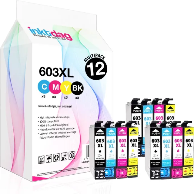inktdag inktcartridges voor Epson 603XL, Epson 603 multipack van 12 kleuren voor Epson Expression Home XP-2105 XP-3100 XP-3105 XP-4100 XP-4105 Workforce WF-2830DWF WF-2835DWF 3 x Zwart