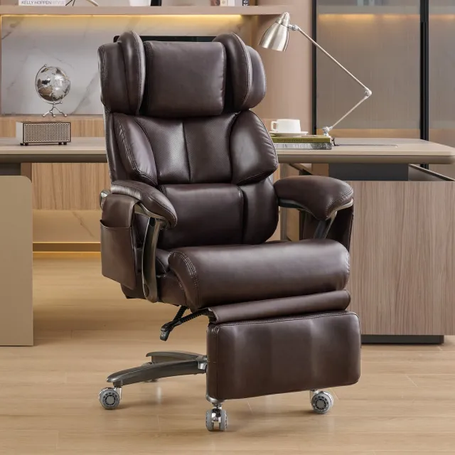 MIVRAY Bureaustoel 88 x 70 x 112,5 cm - Met Massagefunctie, Verwarming, Voetsteun en Verstelbare Rugleuning - Kunstleer Bruin