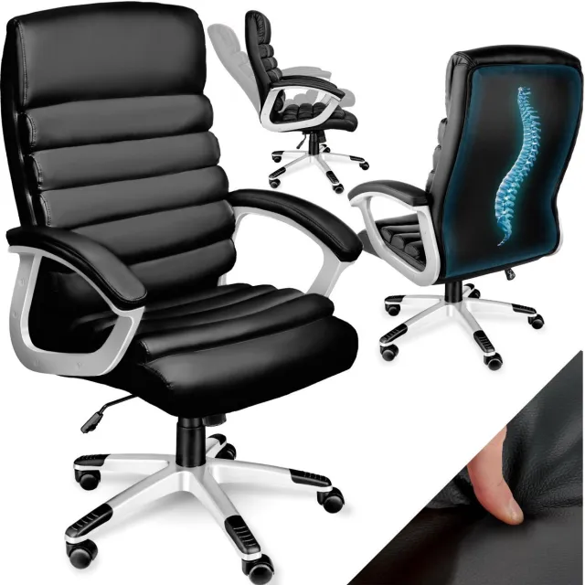 Tectake Design Bureaustoel - Ergonomische Draaistoel - In Hoogte Verstelbare Directiestoel met Armleuningen en Kantelfunctie - Zachte Bekleding in Golfdesign - Zwart Paul