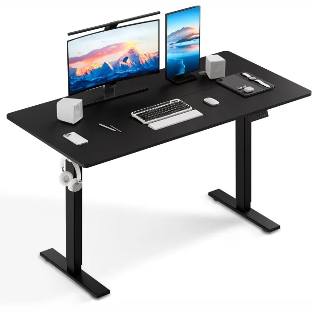HOMAVO Zit-sta bureau 160 x 80 cm - Elektrisch in hoogte verstelbaar 70-117 cm - Anti-botsingstechnologie zwart