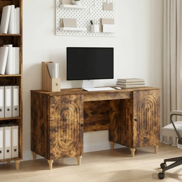 vidaXL Bureau Gerookt eiken 142,5 x 50 x 75 cm Bewerkt hout, foto 2