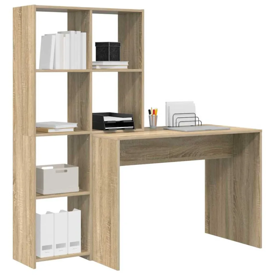 vidaXL Bureau Sonoma Eiken 138,5 x 55 x 143 cm Bewerkt hout Bruin