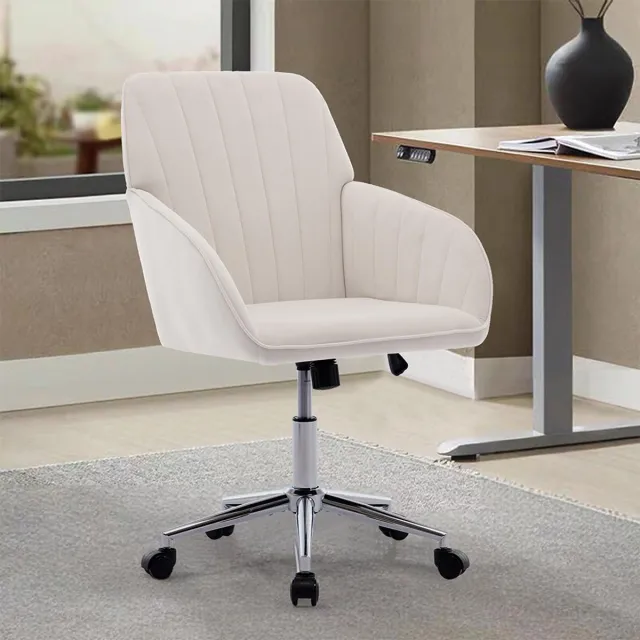 KOMHTOM BLACKCOLORS In hoogte verstelbare draaibare bureaustoel voor thuis en de slaapkamer, ergonomische draaistoel met rugleuning, geschikt voor langdurig zitten. Wit