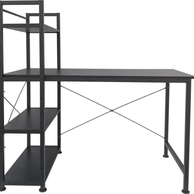 VDD Industrial Vintage Design Bureau computertafel Stoer - 3 opbergplanken - industrieel modern - metaal hout - zwart