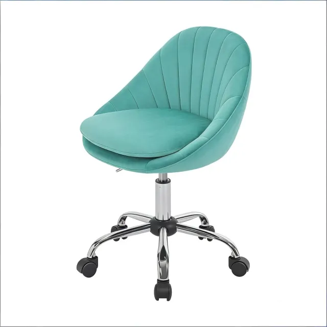 Ropilly Ergonomische bureaustoel - Make-up stoel op wielen - Turkoois fluwelen bureaustoel voor thuiswerkplek - In hoogte verstelbaar - Metaal turquoise