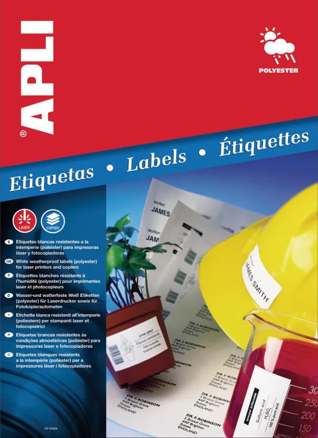 Apli Weerbestendige etiketten ft 64,6 x 33,8 mm (b x h), 480 stuks, 24 per blad, doos van 20 blad wit