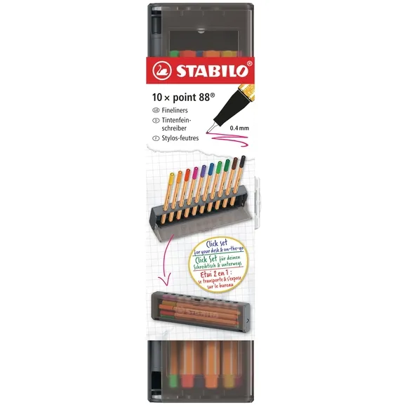 Stabilo Fineliner STABILO point 88 fijn clickset à 10 kleuren