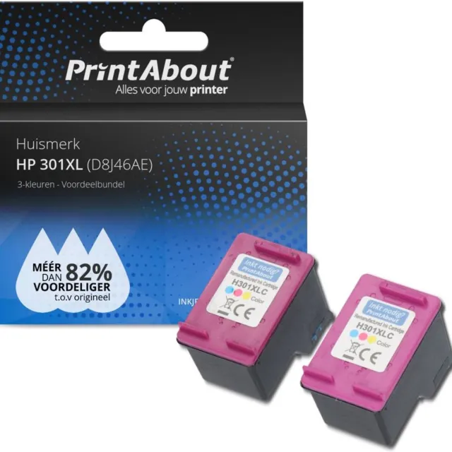 PrintAbout Inktcartridge / Alternatief voor de HP 301XL / 3 Kleuren 3-kleuren