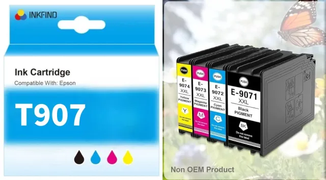 INKFIND T9071/T9072/T9073/T9074 inktcartridge 4 Pack (Zwart+Cyaan+Magenta+Geel) compatibel met Epson T9071/T9072/T9073/T9074 T9081/T9082/T9083/T9084 voor Epson WorkForce Pro WF-6090DW/6090DTWC/6090D2TWC/6590DWF/6590DTWFC/6590D2TWFC -4-pack BK/C/M/Y Zwart x 1, CYAAN x 1, MAGENTA x 1, GEEL x 1