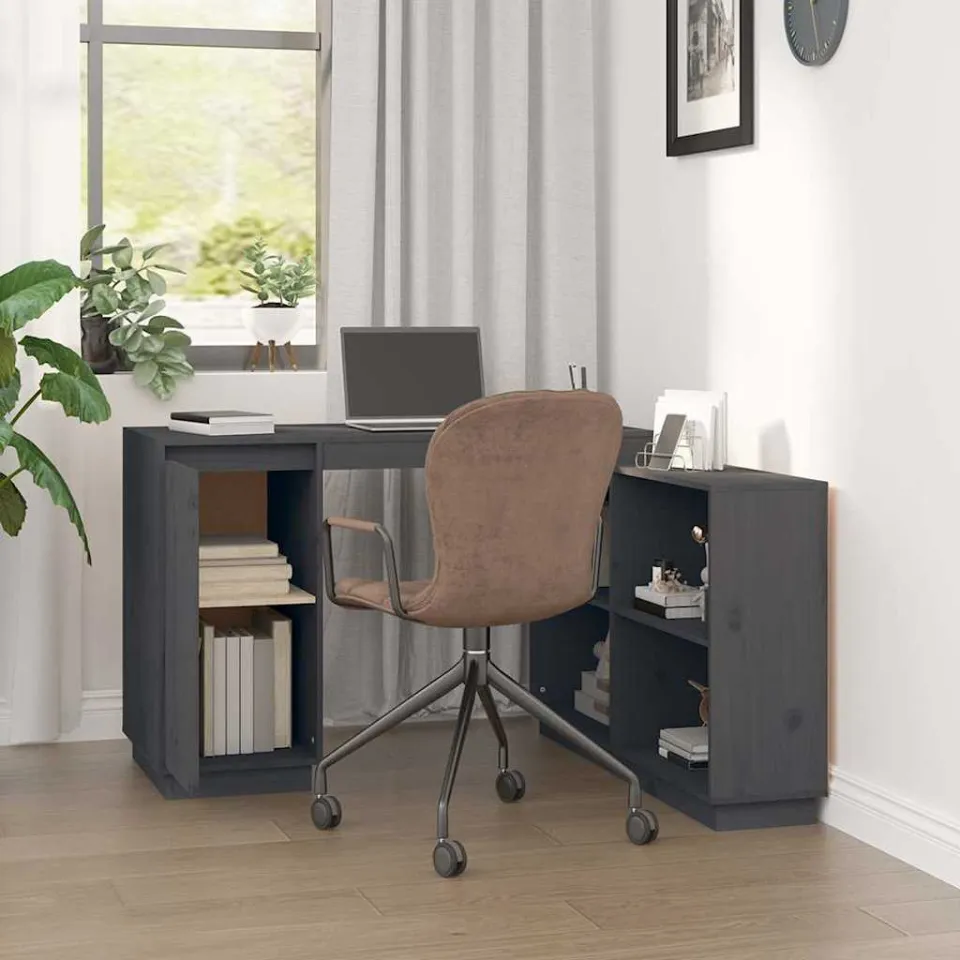 vidaXL Bureau 110x50x75 cm massief grenenhout grijs, foto 3