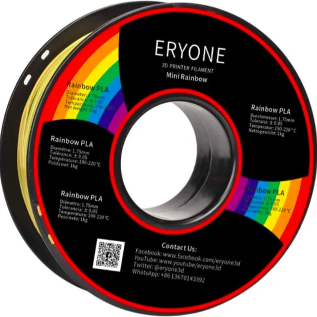 Eryone mini-Regenboog - PLA Filament - 1Kg 1.75mm - Voor 3D-printer en 3D-pen - Rainbow