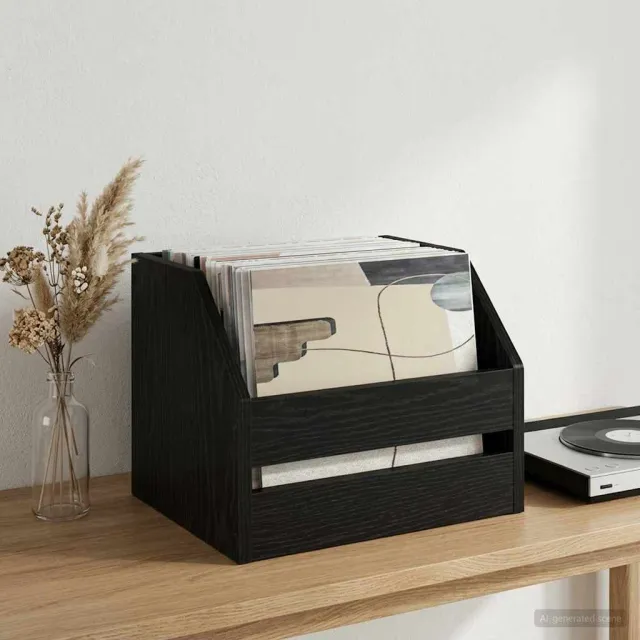 vidaXL Vinyl Album Doos Zwart eiken 38 x 30 x 29 cm Bewerkt hout