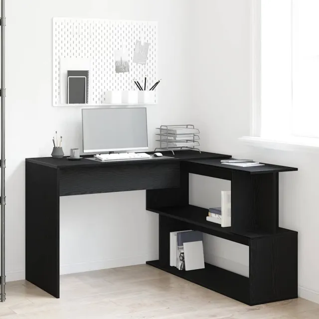 vidaXL Bureau Zwart Eiken Bewerkt hout 200 x 50 x 76 cm, foto 2