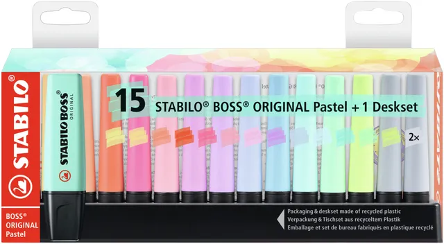 Stabilo Markeerstift STABILO BOSS Original 70/15 pastel assorti deskset à 15 stuks