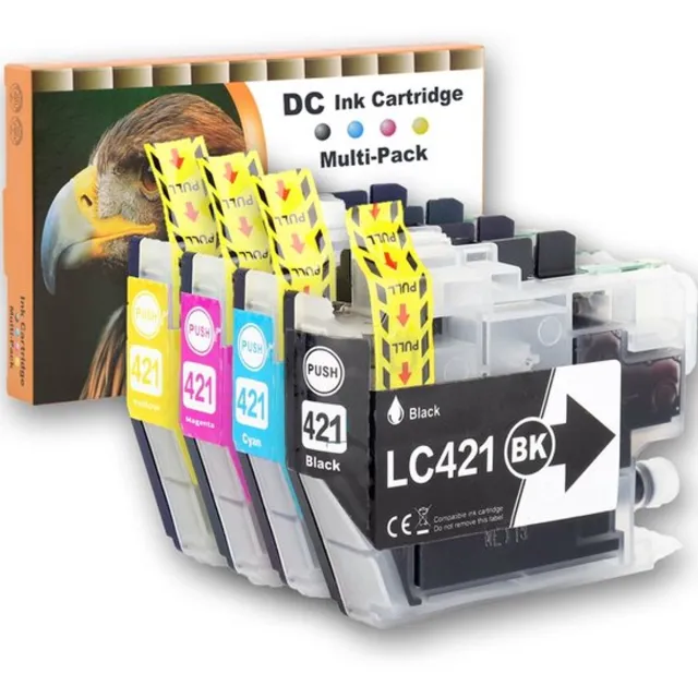 Pixeljet Hmerk Inktcartridges Multipack voor Brother LC-421 - 4stuks - Zwart/geel/rood/blauw | Geschikt voor Brother DCP-J1050DW - MFC-J1010DW - DCP-J1140DW - Inkt - cartridge - patroon - inktpatroon (421) Zwart, Cyaan, Magenta, Yellow, Zwart