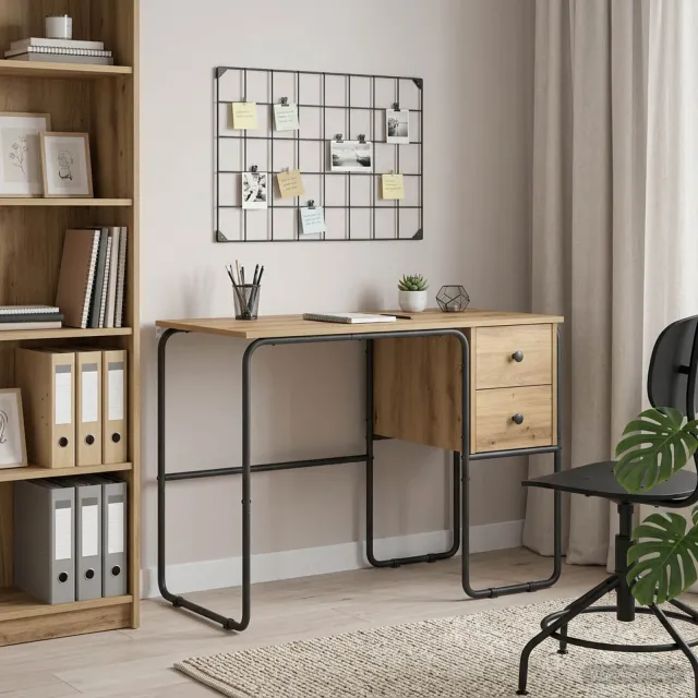 vidaXL Bureau met opbergruimte Artisanaal eiken 100 x 50 x 75 cm, foto 2
