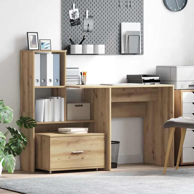 vidaXL Bureau Artisan Eiken Bewerkt hout 131,5 x 50 x 106,5 cm, foto 2