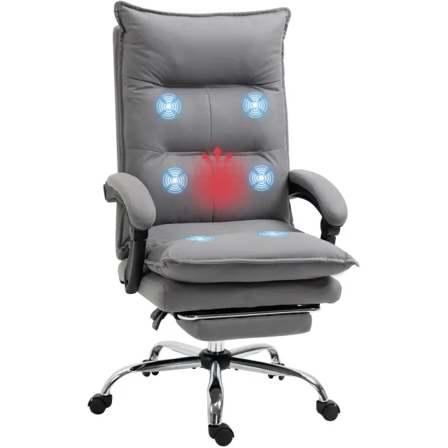 Vinsetto massage bureaustoel - Microvezel (100% polyester) - 74x66x121,5 cm - Grijs