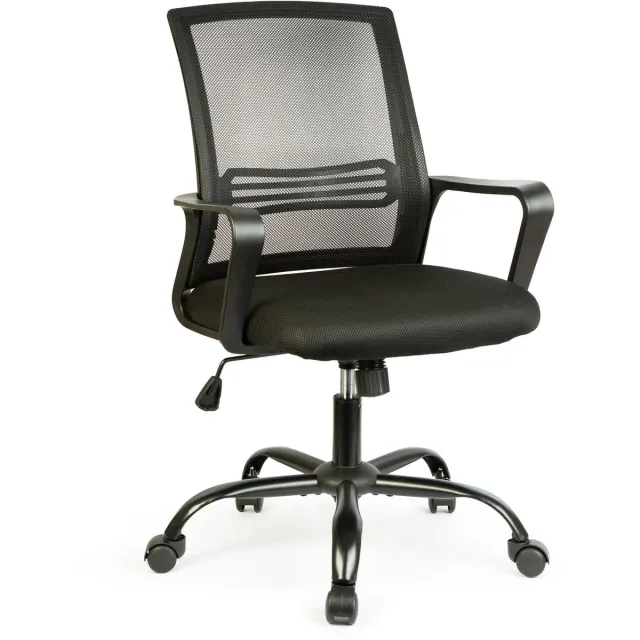 Bemada Bureaustoel Met Vaste Armleuningen – Ergonomische Draaistoel Met Gaslift En Vlindermechanisme – Mesh Rugleuning Met Gestoffeerde Zitting – Max. 150 Kg – Grijs [BMD1119C] Meerkleurig