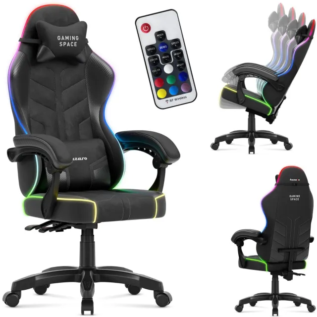 Huzaro Force 2.7 RGB – luxe velours gamestoel met LED-verlichting en ergonomisch design Zwart/rgb