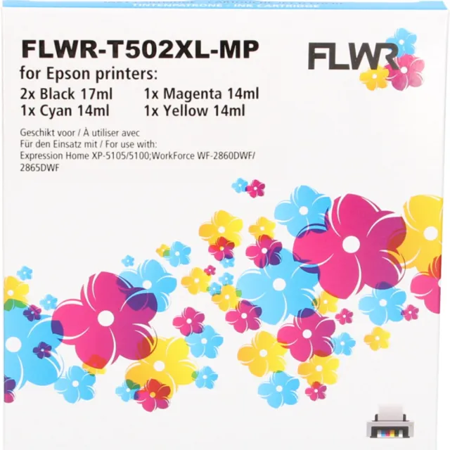 FLWR Inktcartridge / 502XL / 4-pack Zwart & Kleur - Geschikt voor Epson Multicolor